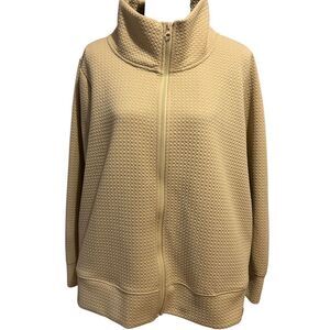 Pro Player Women's 2X Tan Quilted Textured Full Zip Jacket Athletic Mock Neck